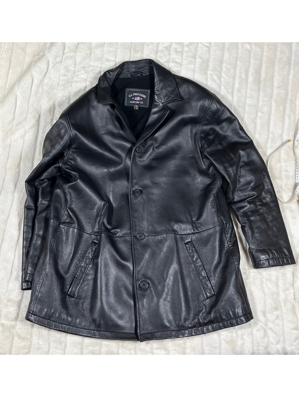 US Polo Assn Men's L Genuine Black Leather Quilted Lining Inner Pocket Jacket